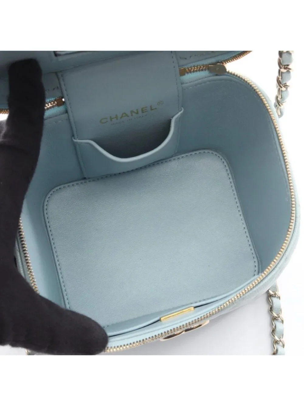 Chanel Shoulder Bag Quilted 2-Way Light Blue Caviar Leather Vanity Chain